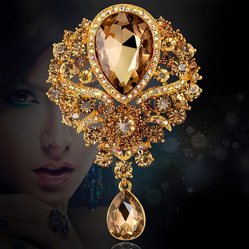 Axmerdal Wedding Bridal Big Crystal Rhinestone Bouquet Brooch Pin for Women (gold) - Image 3
